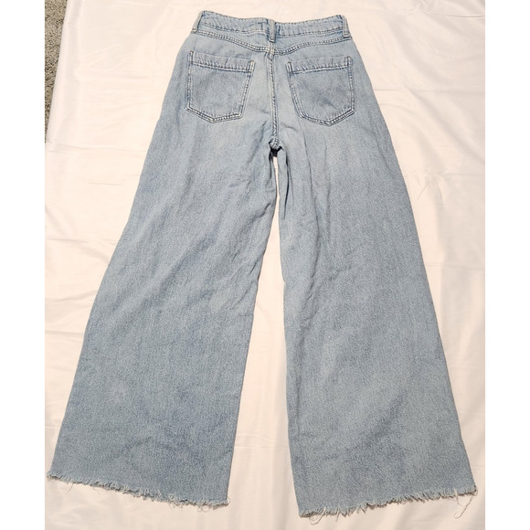 Forever 21 Premium Jeans Women's Size 27 Raw Hem Blue Denim Wide Leg Baggy Y2K - Picture 2 of 10